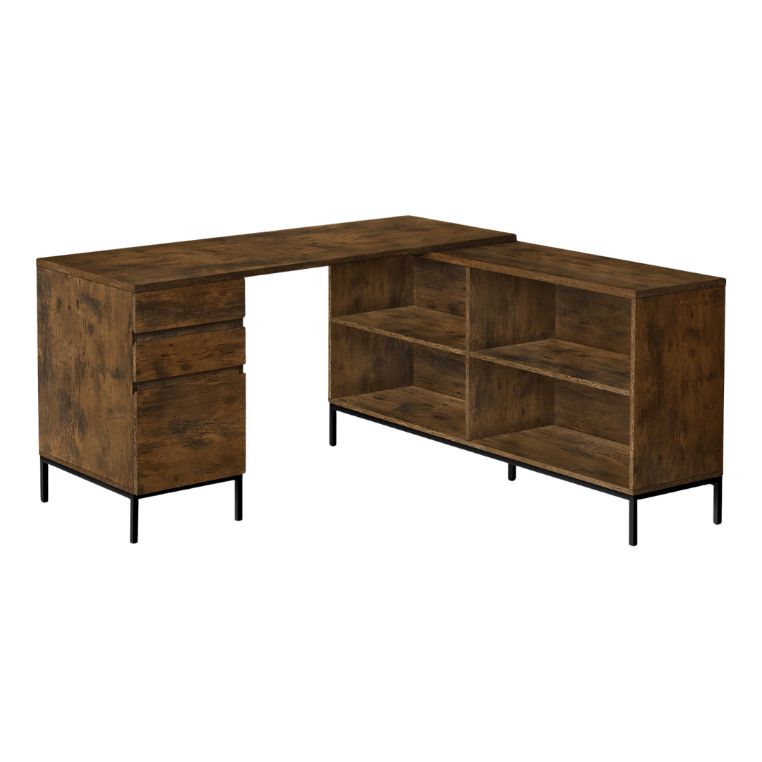 Bureau d'ordinateur en L Oakvion – Brun rustique