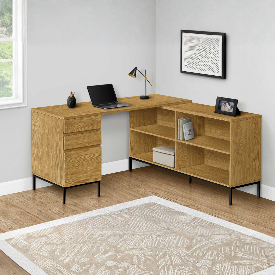 Bureau d'ordinateur en L Oakvion – Chêne clair