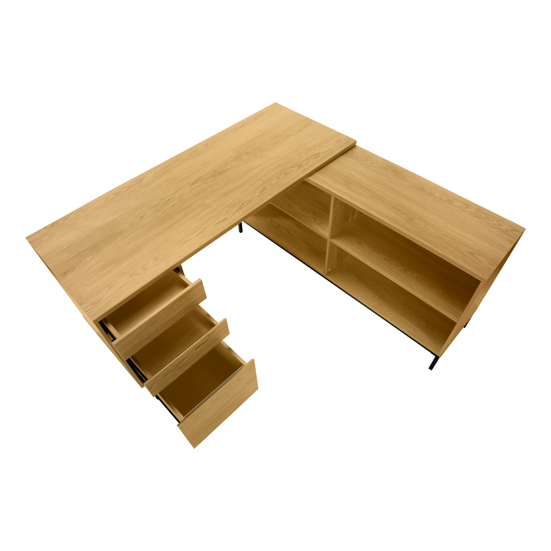 Oakvion – L-Shape Computer Desk – Light Oak