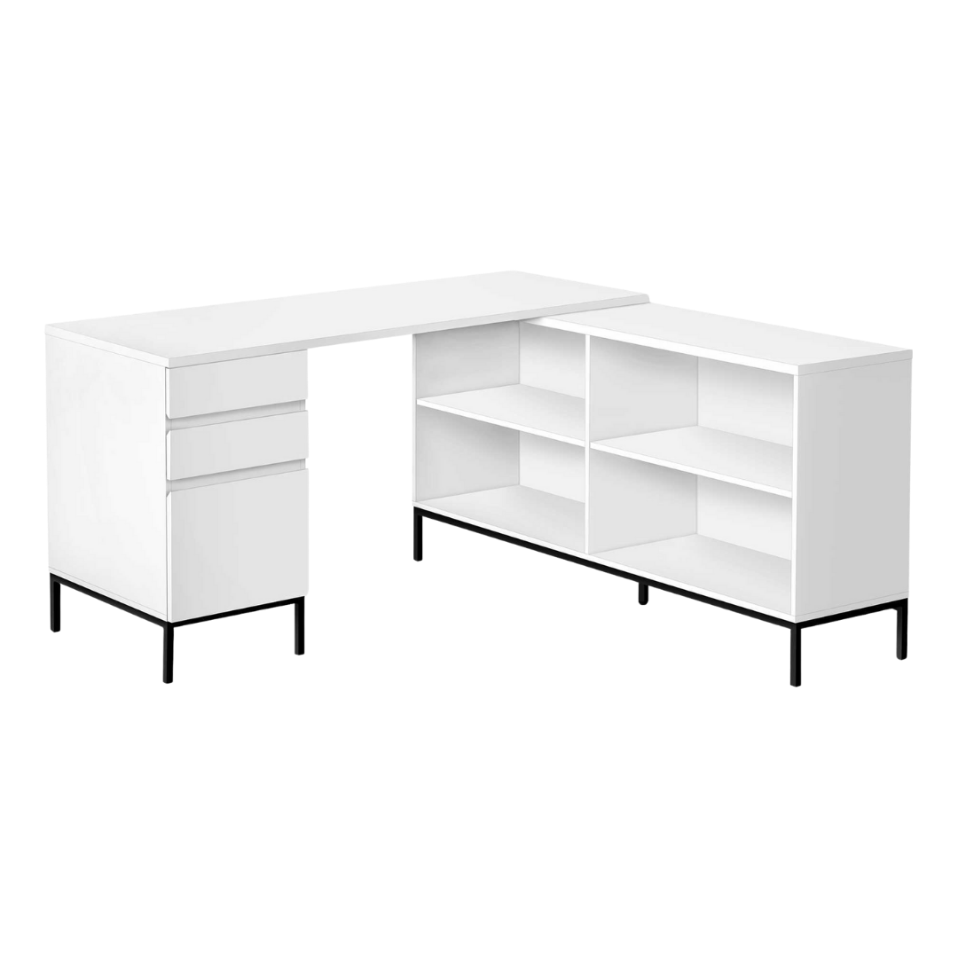 Bureau d'ordinateur en forme de L Oakvion – Blanc