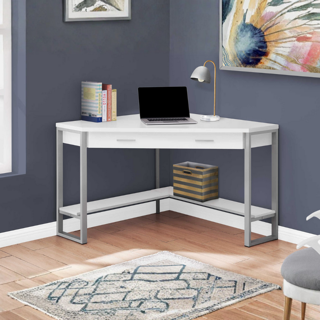 Cornera – Bureau d'angle – Métal blanc/argenté