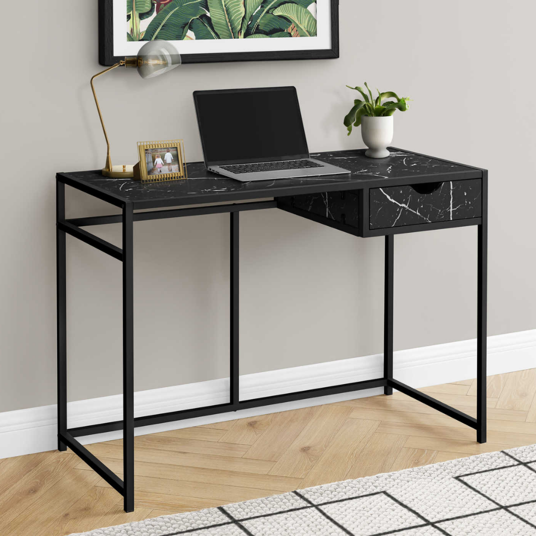 Slimvora – Writing Desk – Black Marble-Look / Black Metal