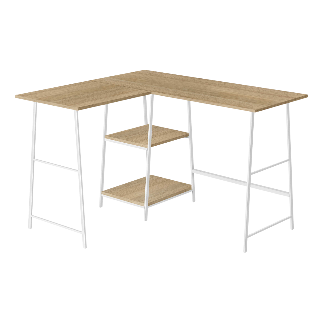 Sawtier – Bureau d'angle en L – Métal naturel/blanc