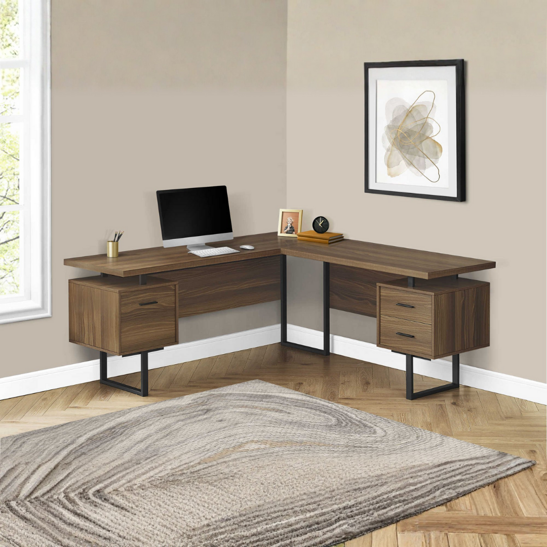 Arcavista – Bureau en L – Noyer / Métal noir