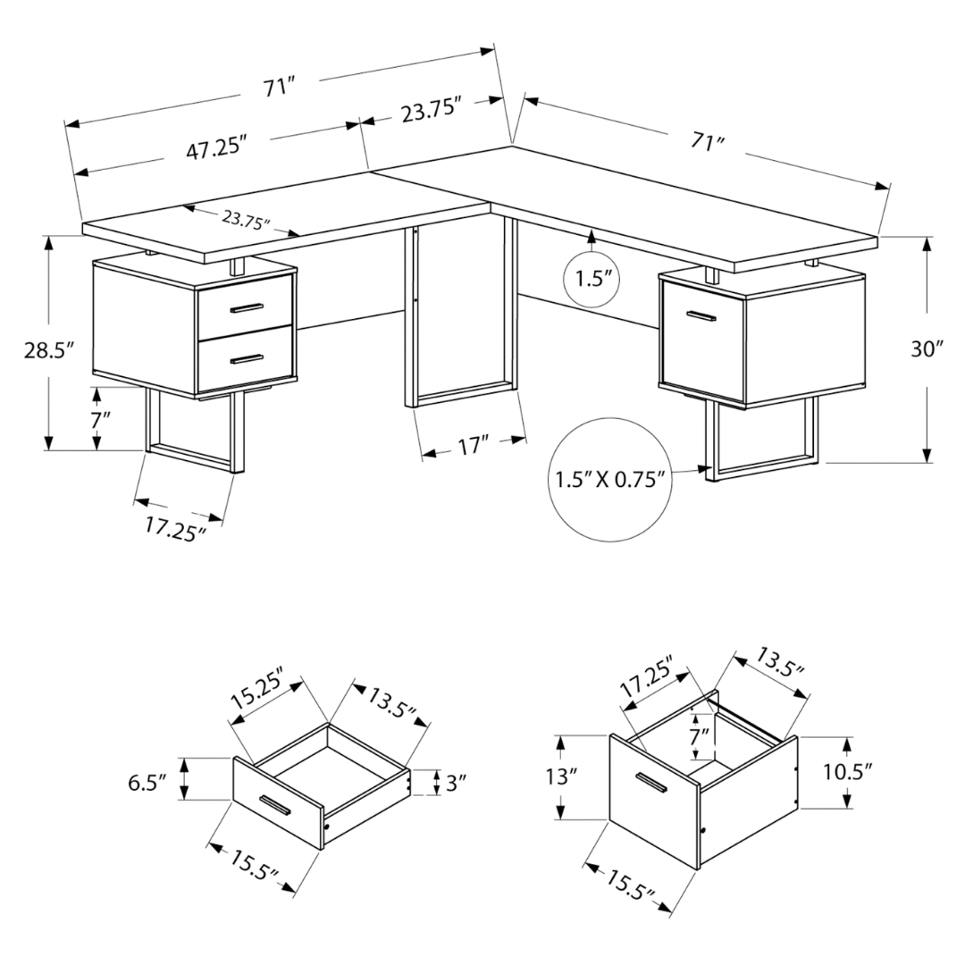 Arcavista – L-Shape Desk – White / Black Metal