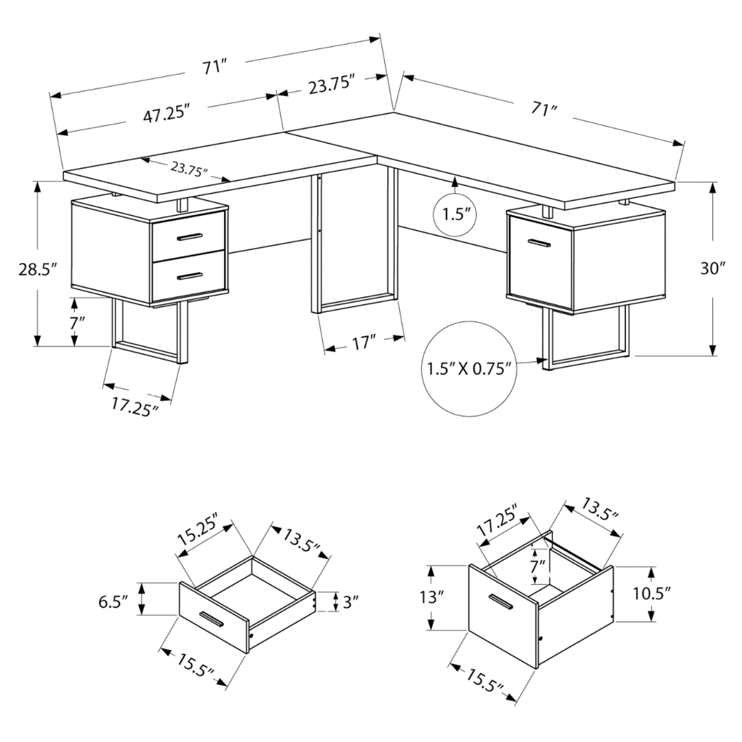 Arcavista – L-Shape Desk – White / Concrete / Silver Metal