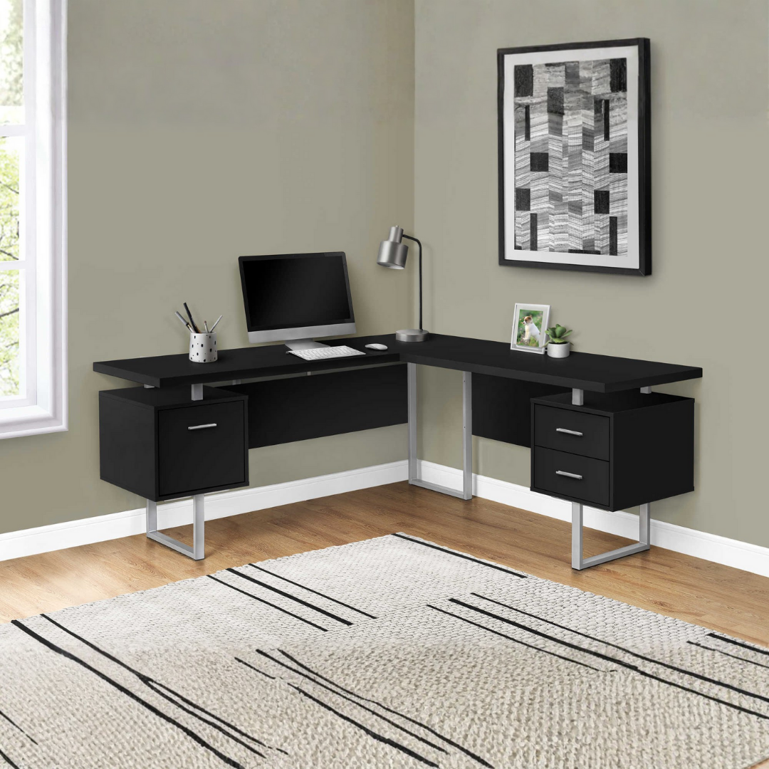 Arcavista – Bureau en L – Métal noir/argenté