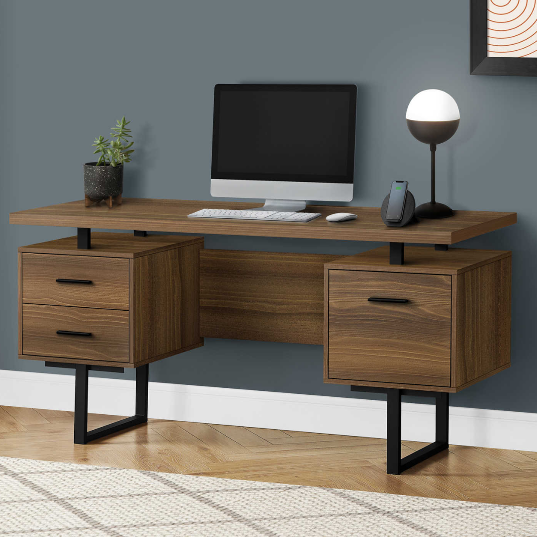 Floatrex – Computer Desk – Walnut / Black Metal