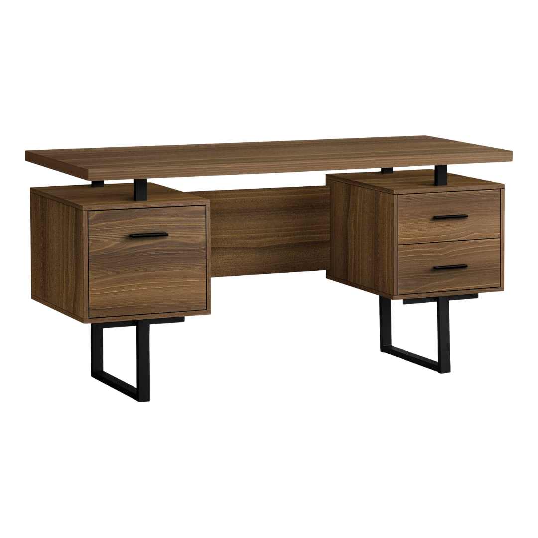 Floatrex – Bureau d'ordinateur – Noyer / Métal noir