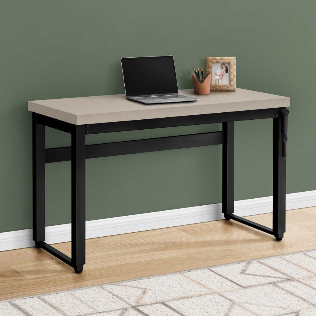 Liftora – Bureau à hauteur réglable – Taupe moderne / Métal noir