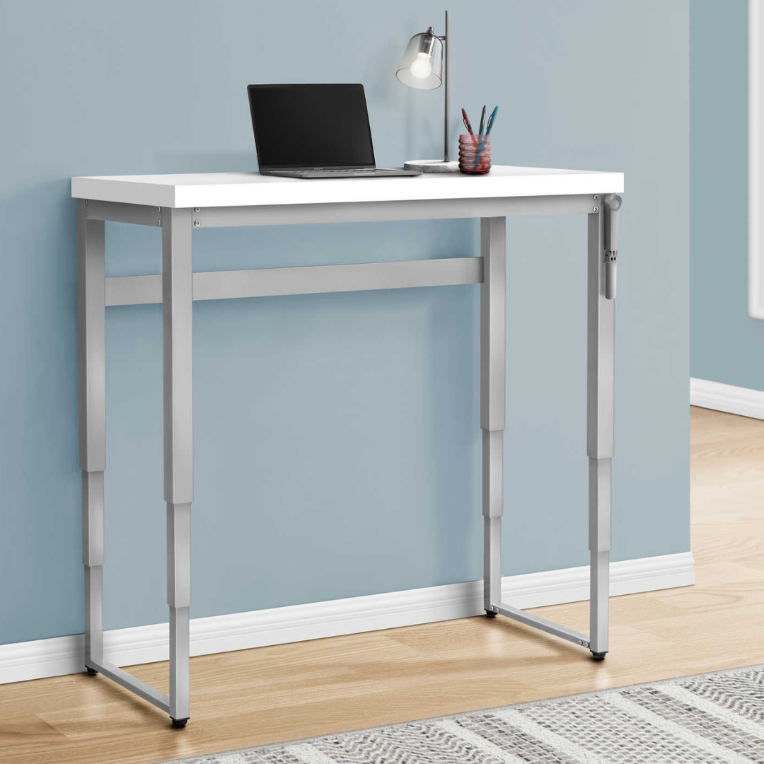 Liftora – Adjustable-Height Desk – White / Silver Metal