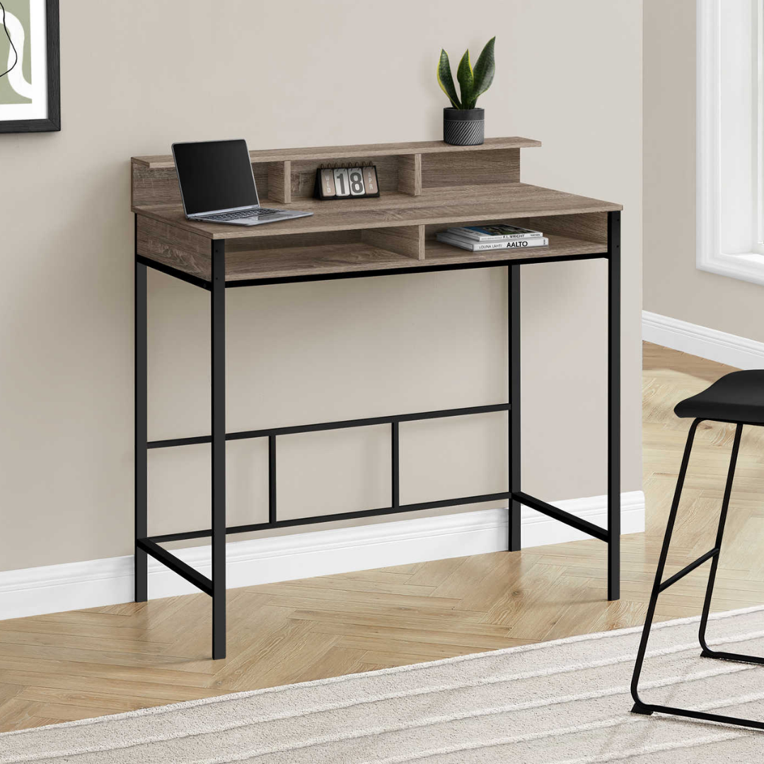 Staltura – Standing Height Desk – Dark Taupe / Black Metal