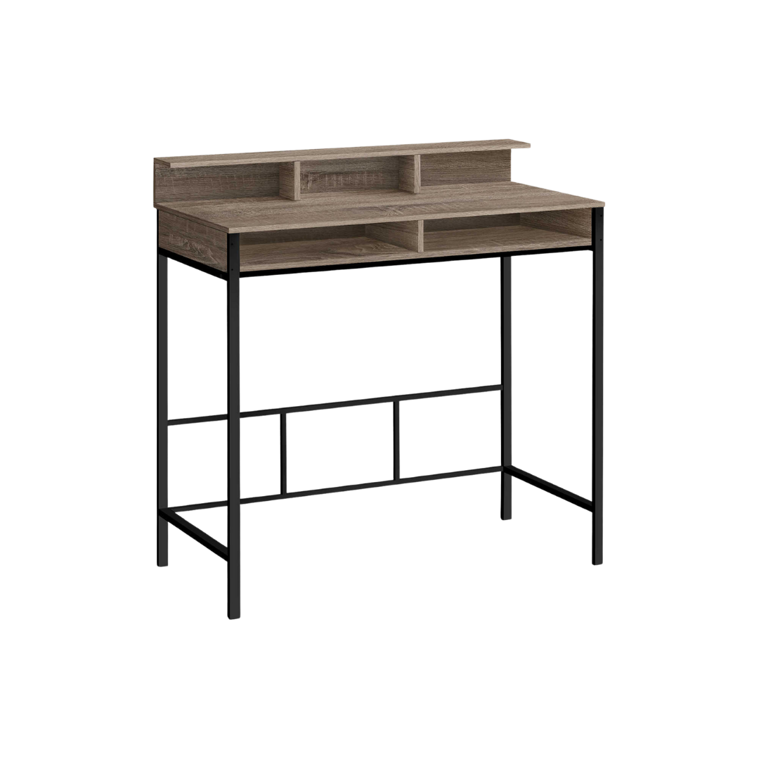 Staltura – Standing Height Desk – Dark Taupe / Black Metal
