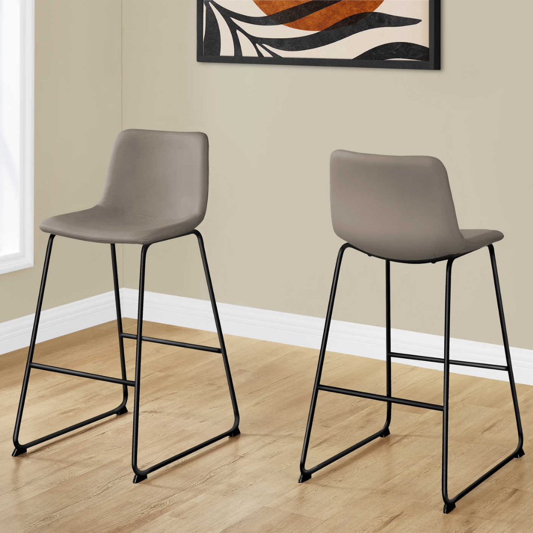 Varello – Lot de 2 – Tabourets de bar hauteur comptoir – Taupe / Structure noire