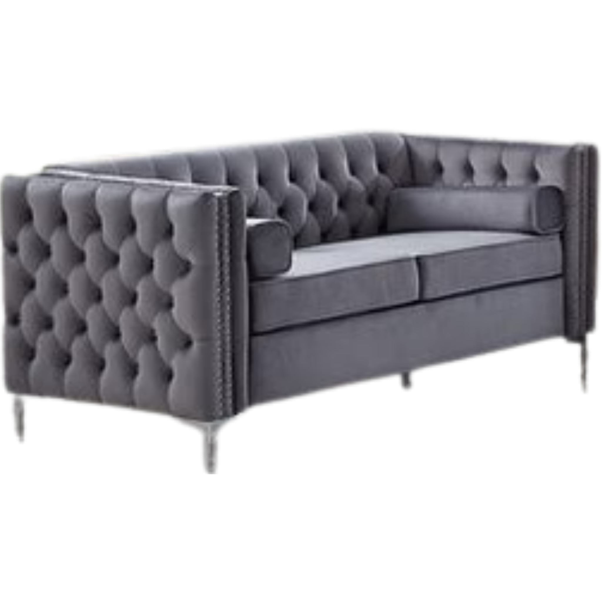 8006 - Ensemble de canapés 4 pièces en velours gris avec capitonnage profond