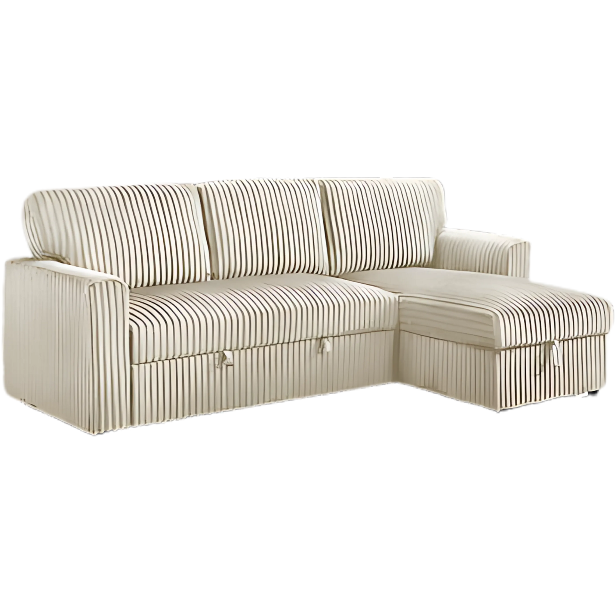 IF-9026 | Cream Stripe Sectional Sofa Bed Storage