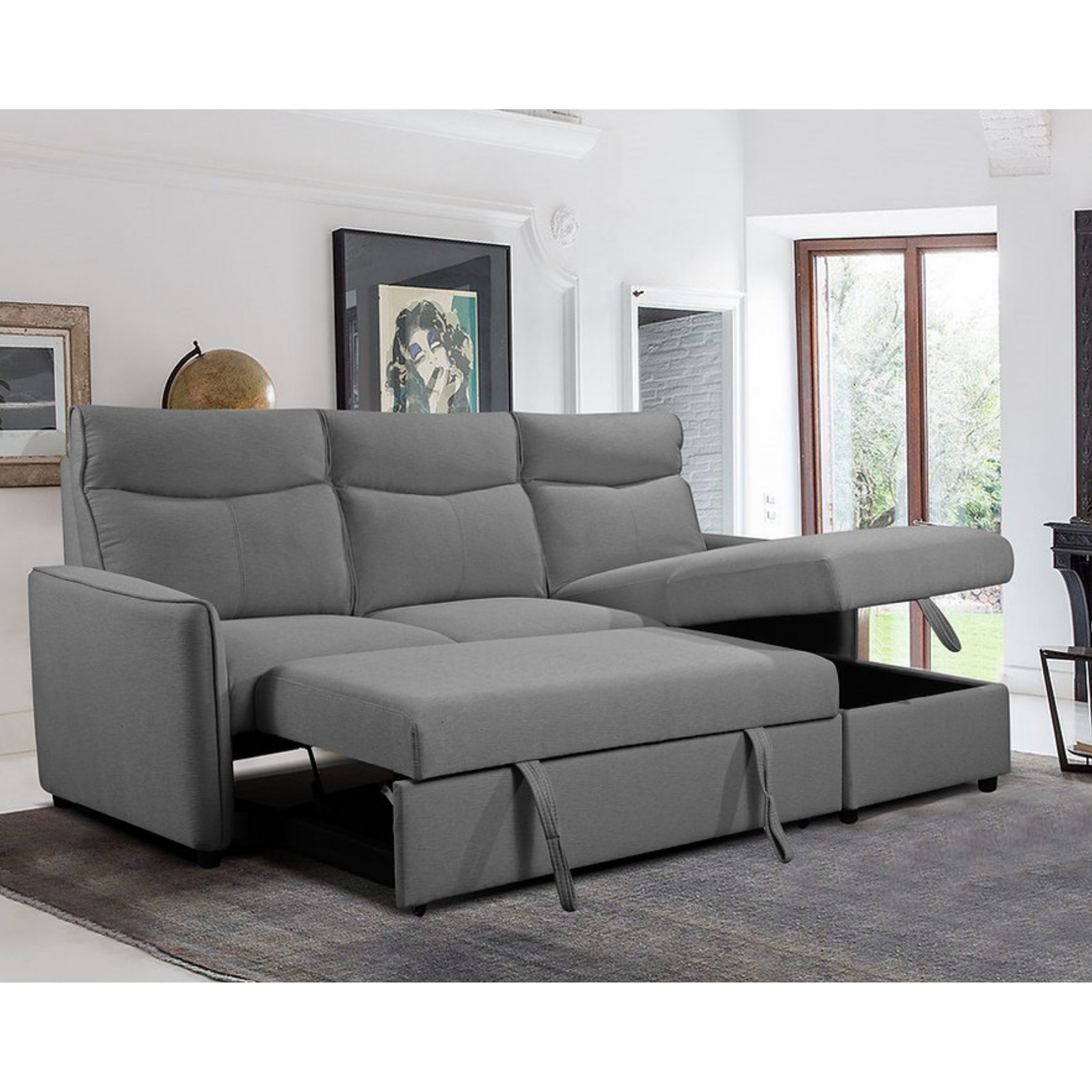 Soft Grey Reversible Sectional Sofa Bed with storage IF-9027