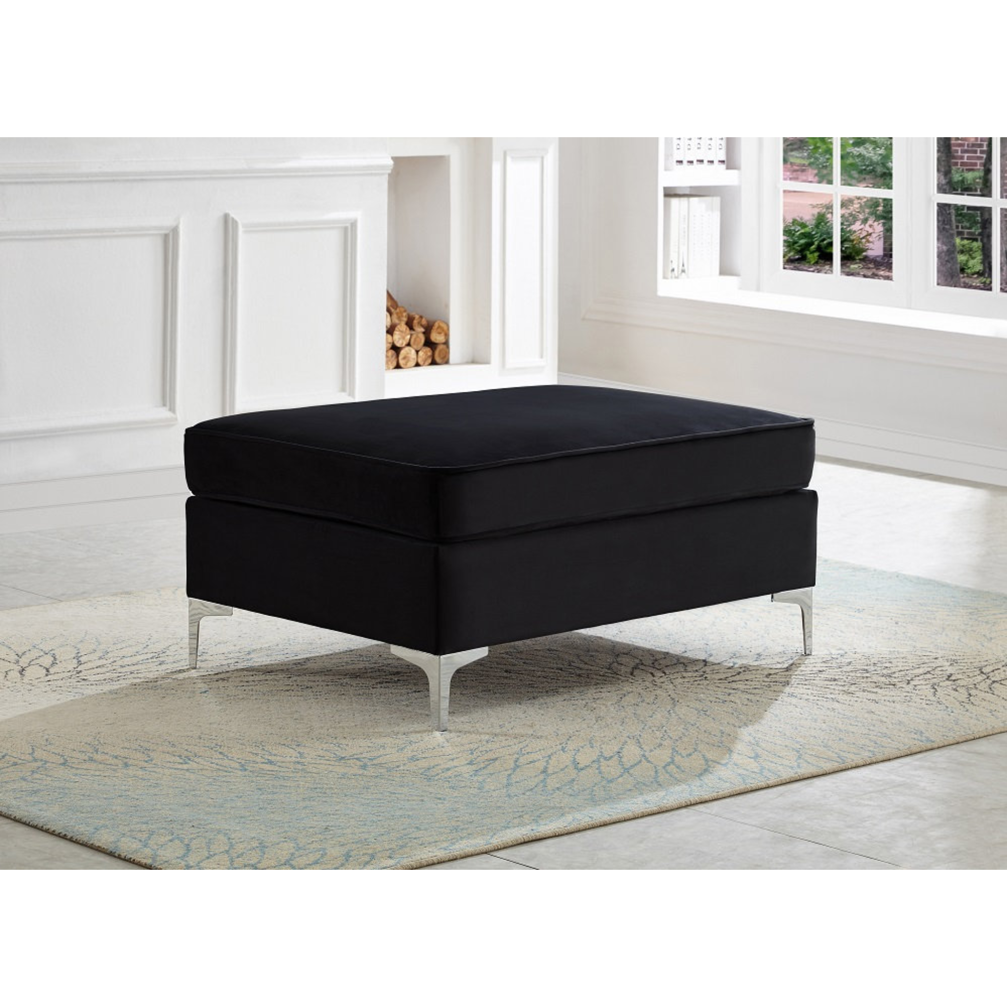 Black Velvet Ottoman 9283
