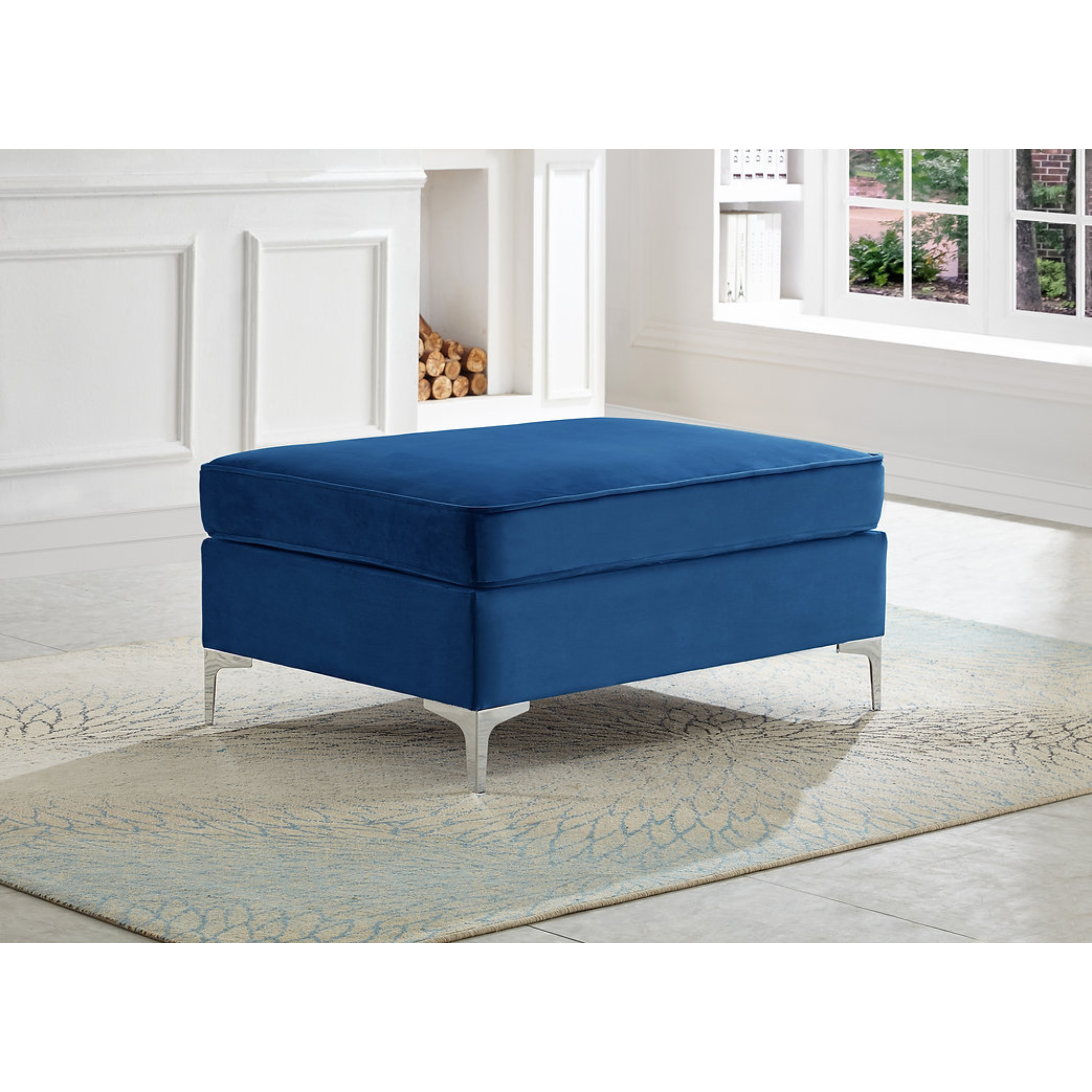 Blue Velvet Ottoman 9285