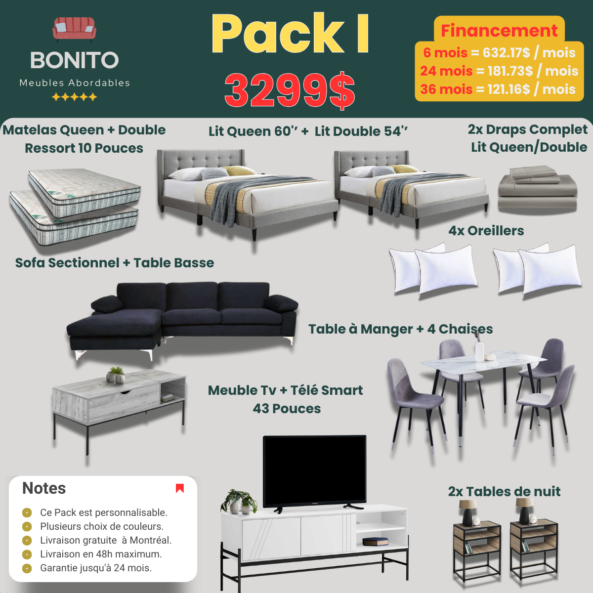 Pack I – Chambre double premium + ensemble salon