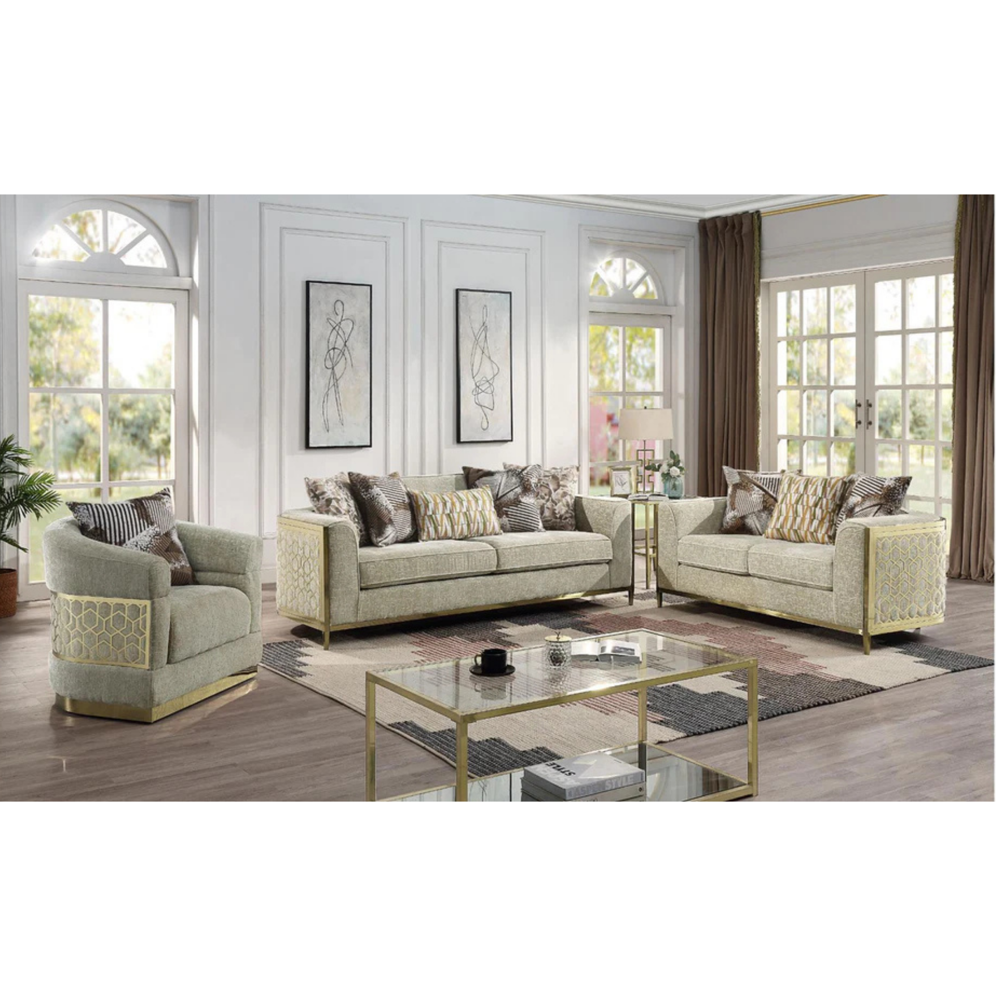 ALANA - Ensemble de canapés 3 pièces en tissu taupe