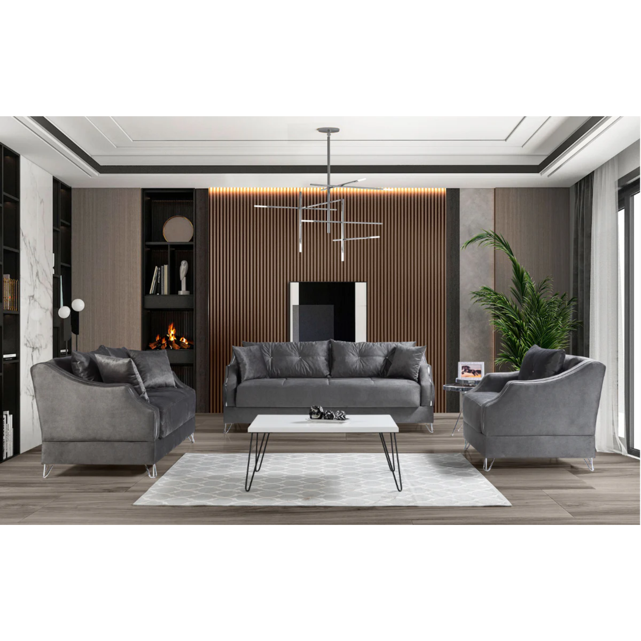 ALMODA - Ensemble de canapés 3 pièces en velours gris