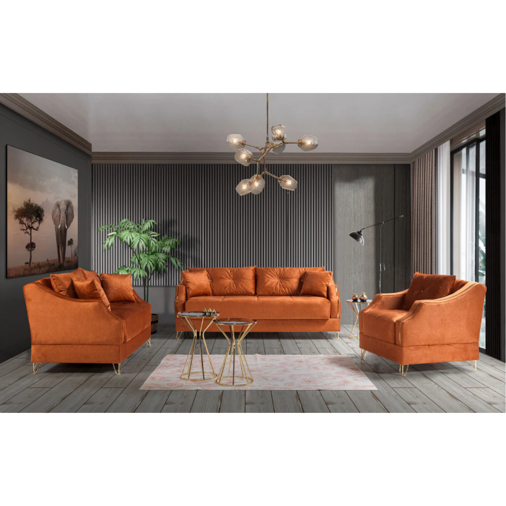 ALMODA - Ensemble de canapés 3 pièces en velours Orange