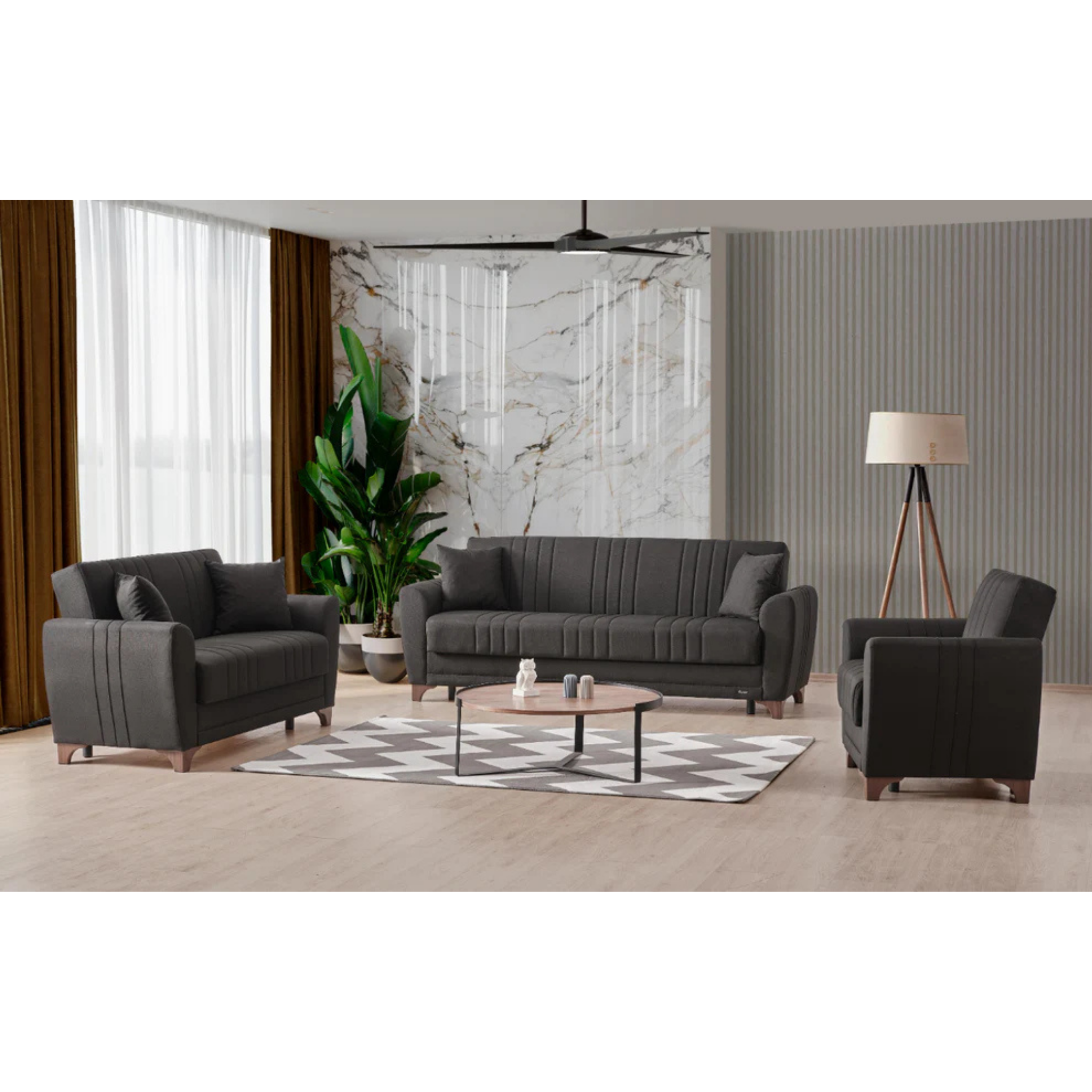 ALVINA - Ensemble de canapés 3 pièces noir