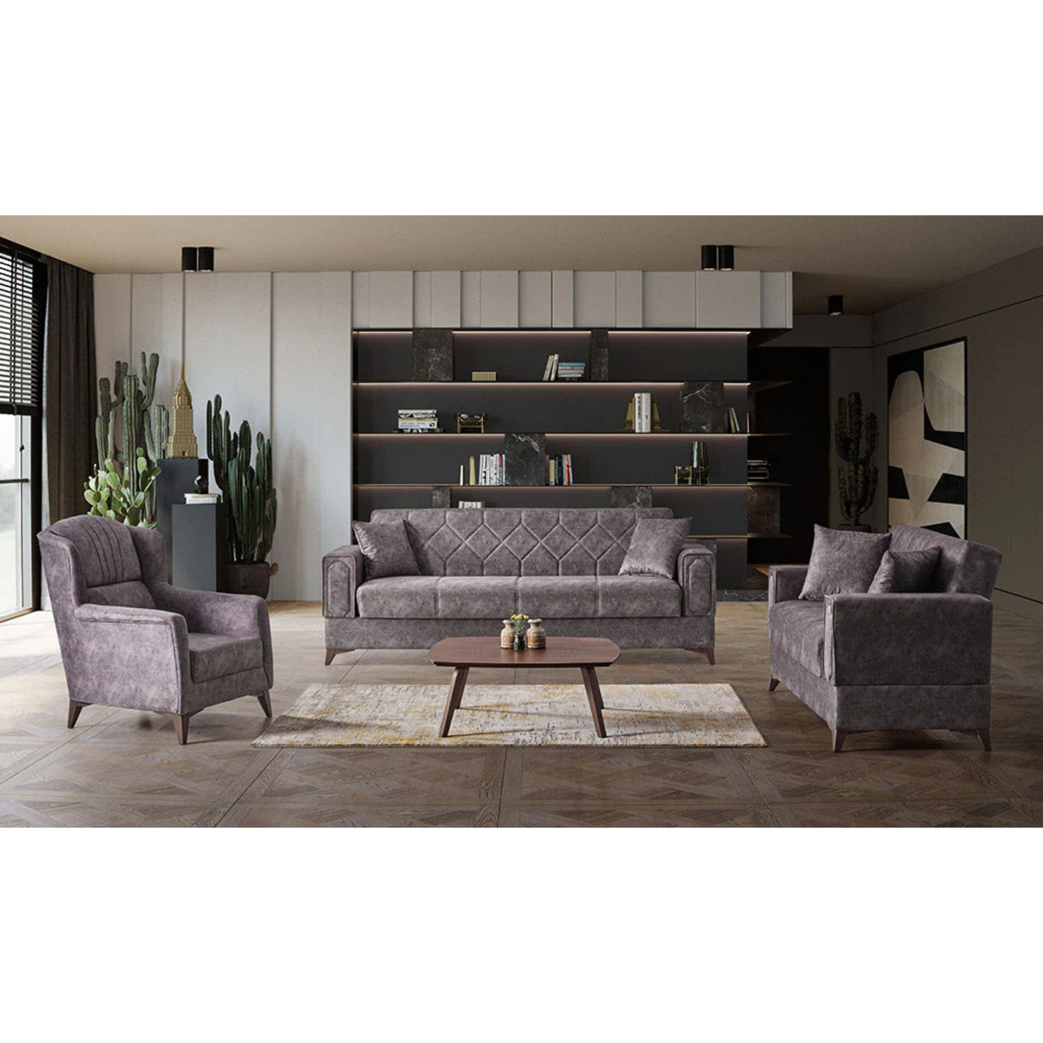 ASYA - Ensemble de canapés 3 pièces gris