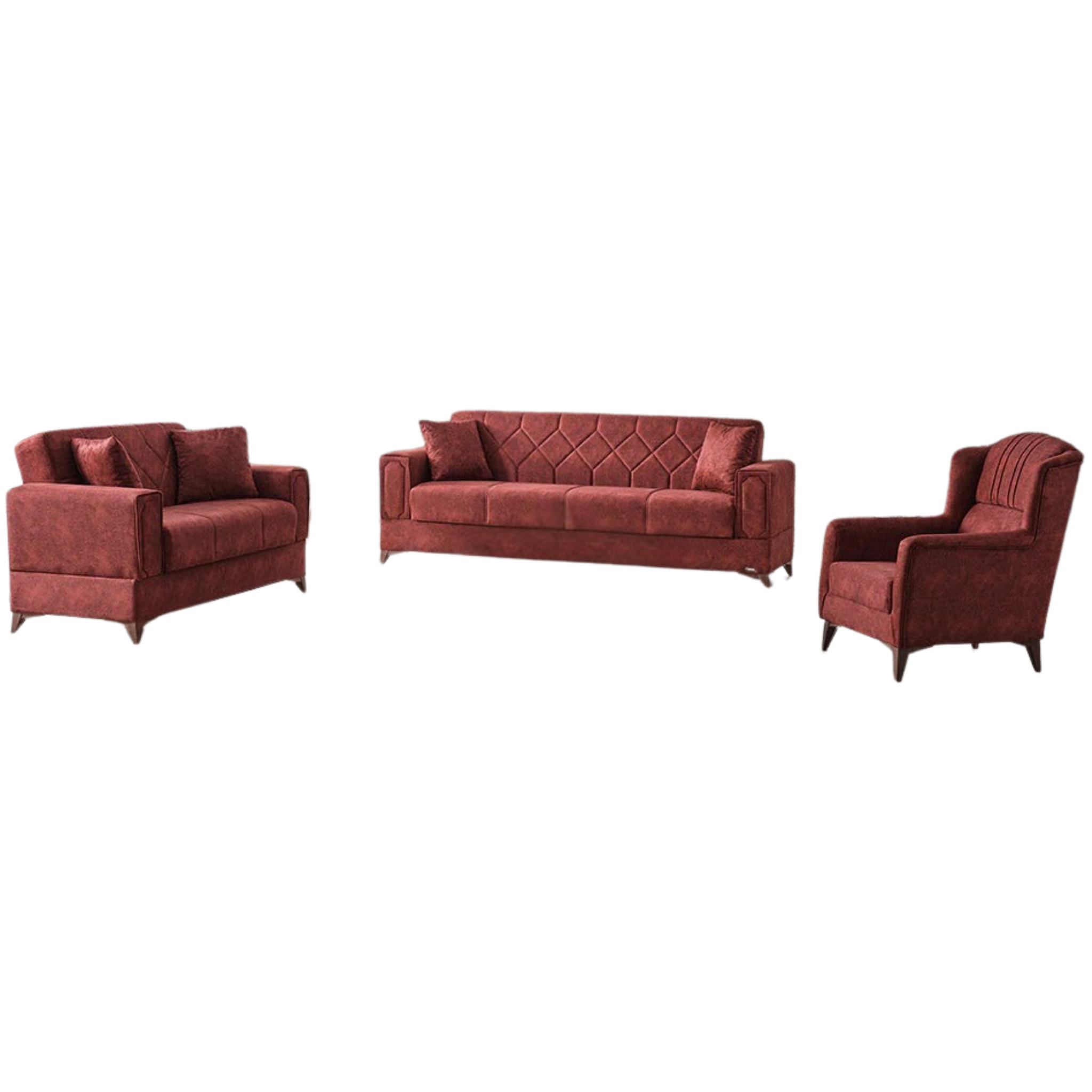 ASYA - Ensemble de canapés 3 pièces bordeaux