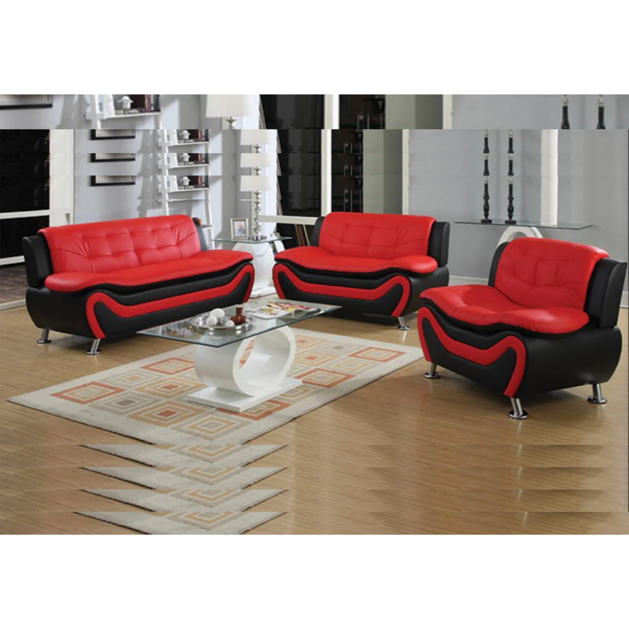 AUCKLAND - Ensemble 3 pièces en cuir PU noir et rouge