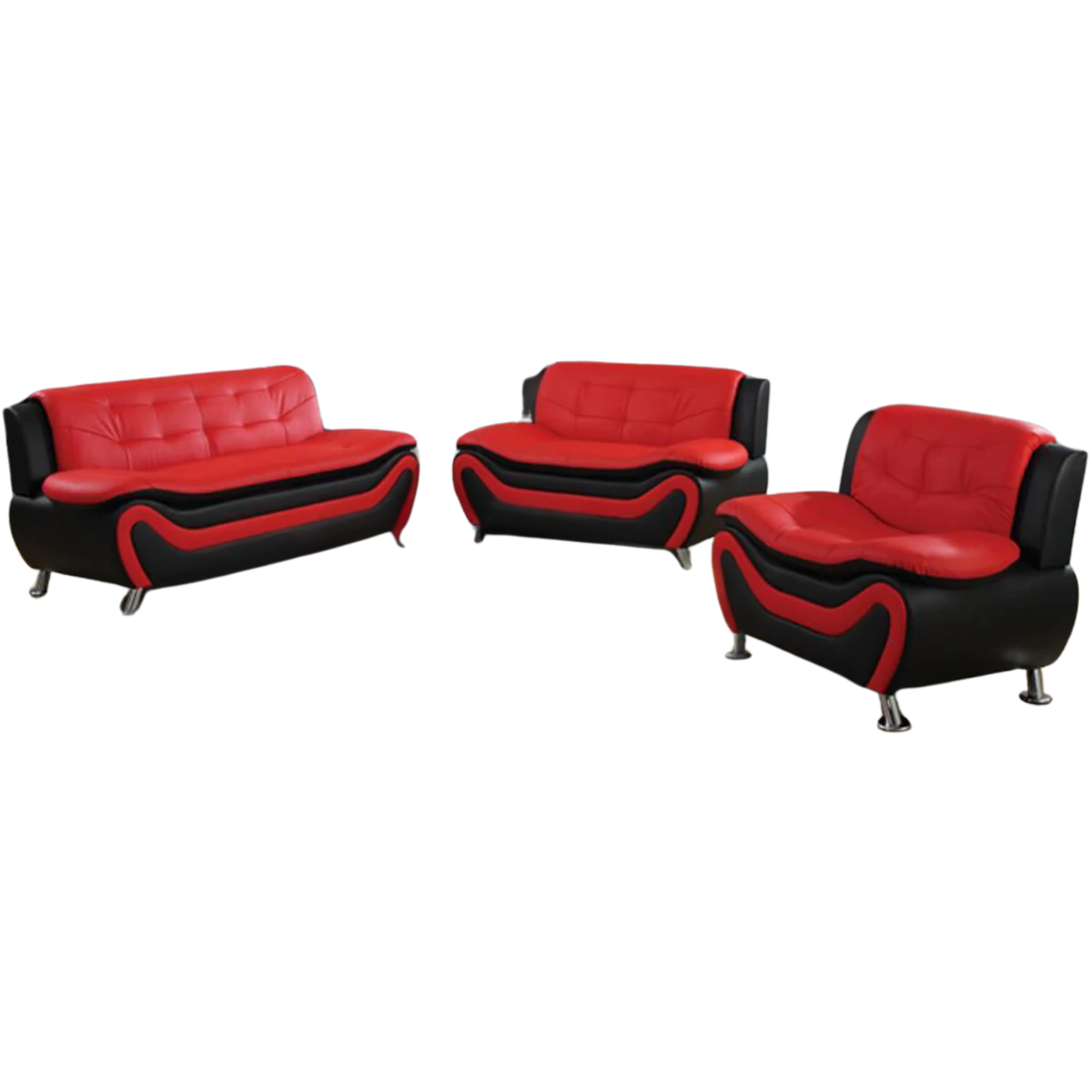 AUCKLAND - Ensemble 3 pièces en cuir PU noir et rouge