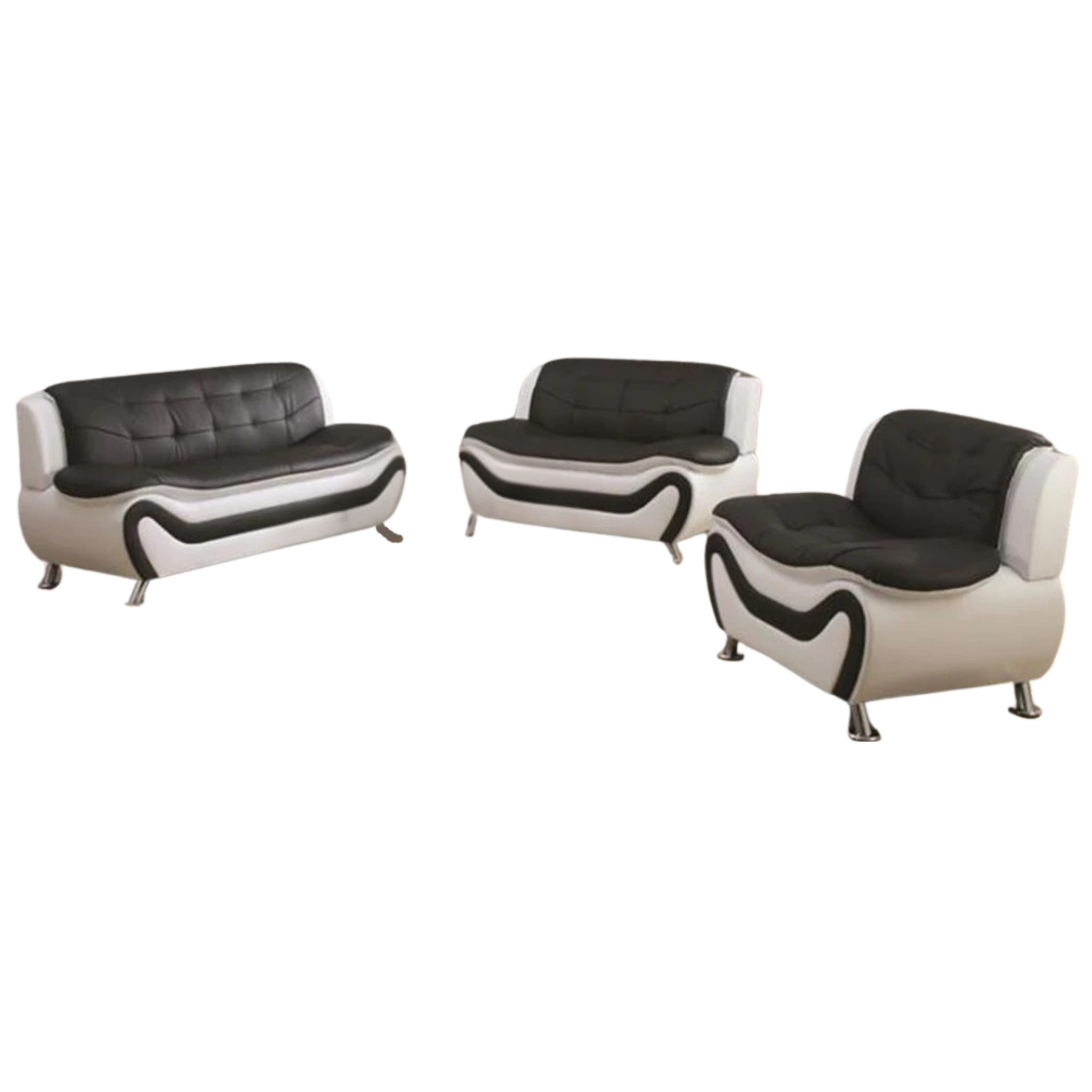 AUCKLAND - Ensemble 3 pièces en cuir PU noir et blanc