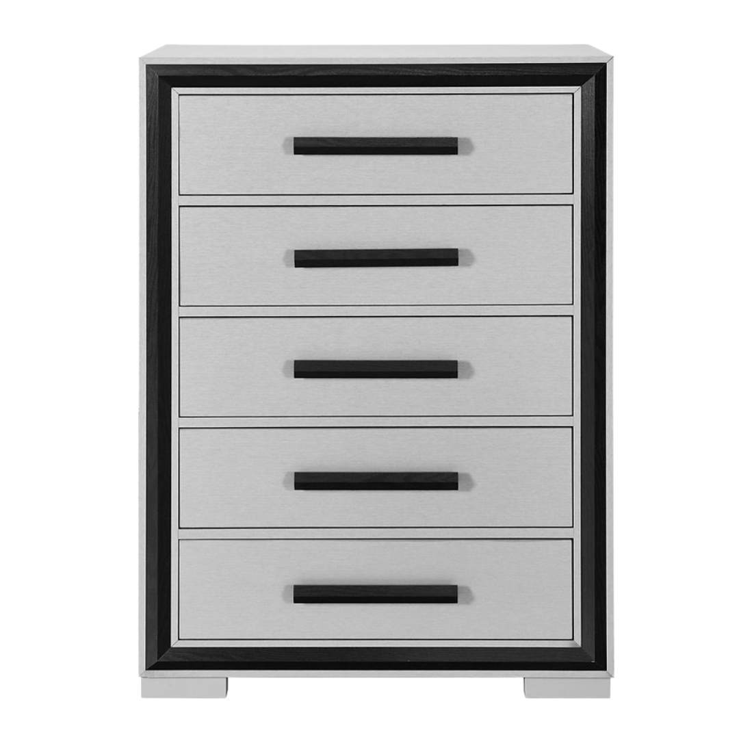 Noctis – Commode à 5 tiroirs – Argentée avec finitions noires