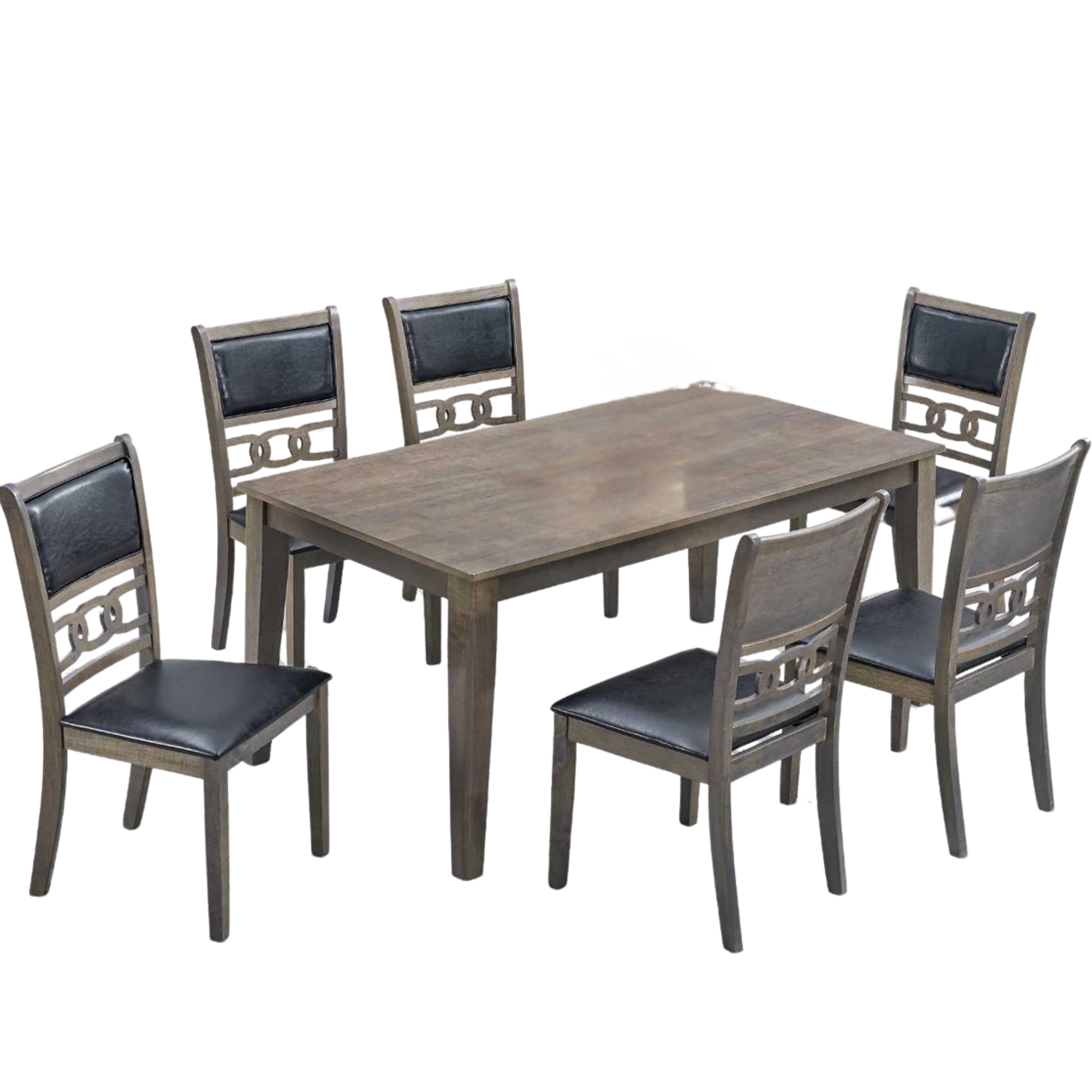 Table à manger grise antique avec 6 chaises en PU noir T-1080 / C-1083