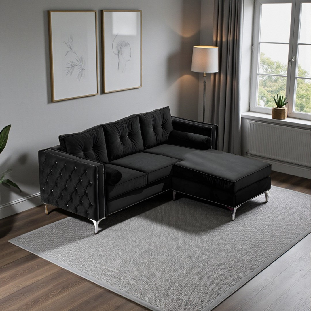 Arlo – Reversible Sofa Sectional – Black Velvet