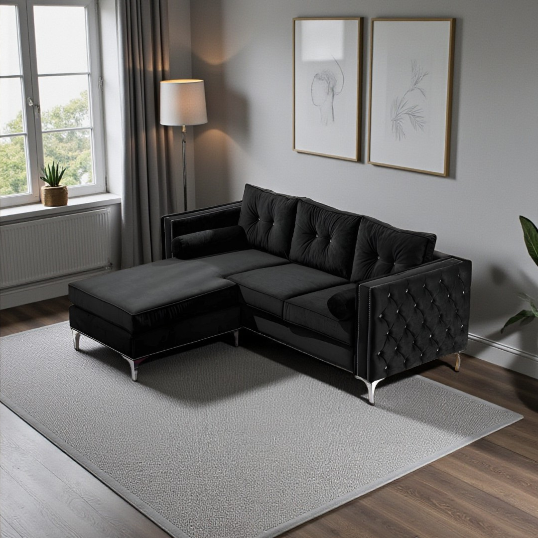 Arlo – Reversible Sofa Sectional – Black Velvet