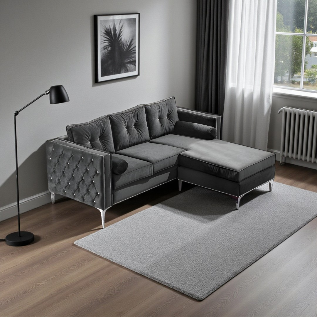 Arlo – Reversible Sofa Sectional – Grey Velvet