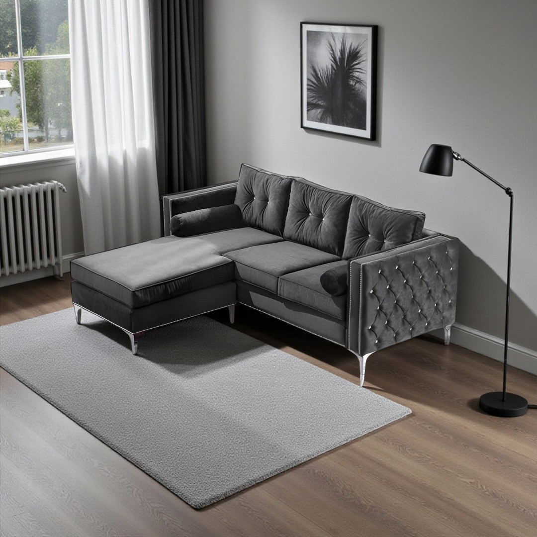 Arlo – Canapé d'angle réversible – Velours gris