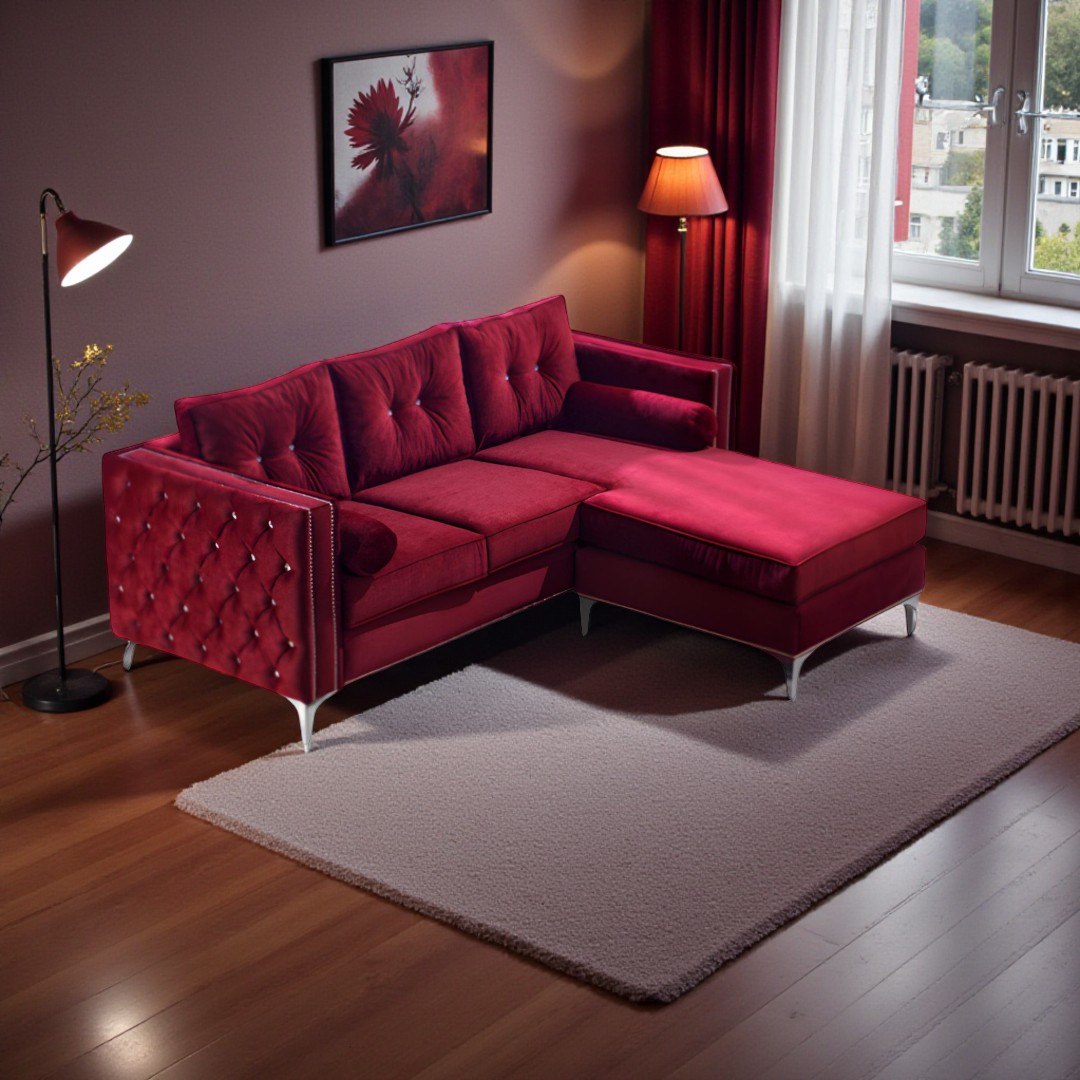 Arlo – Reversible Sofa Sectional – Red Velvet