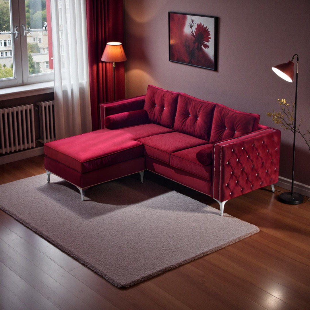Arlo – Canapé d'angle réversible – Velours rouge