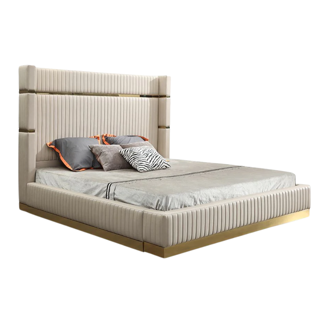 Lumerio – Lit King en velours – Beige