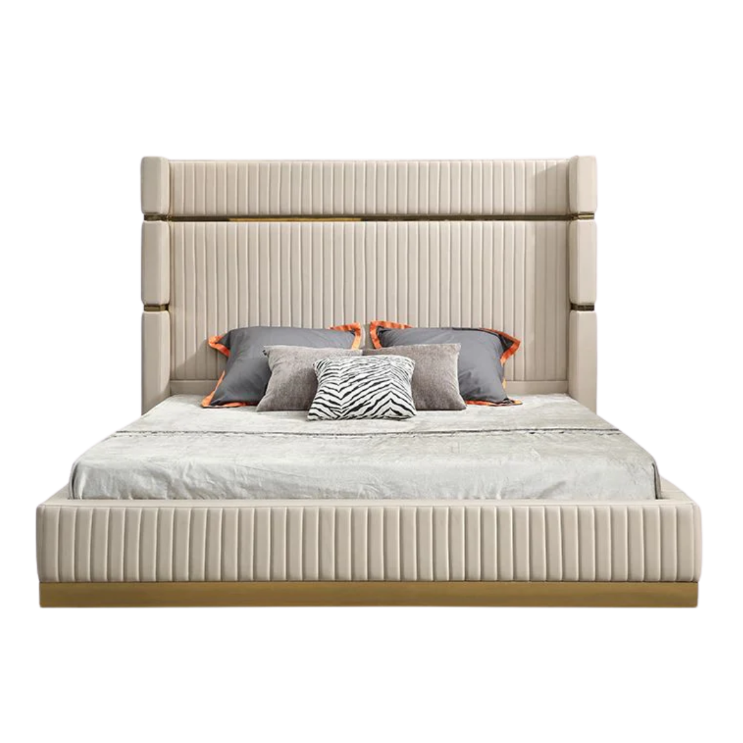 Lumerio – Lit King en velours – Beige