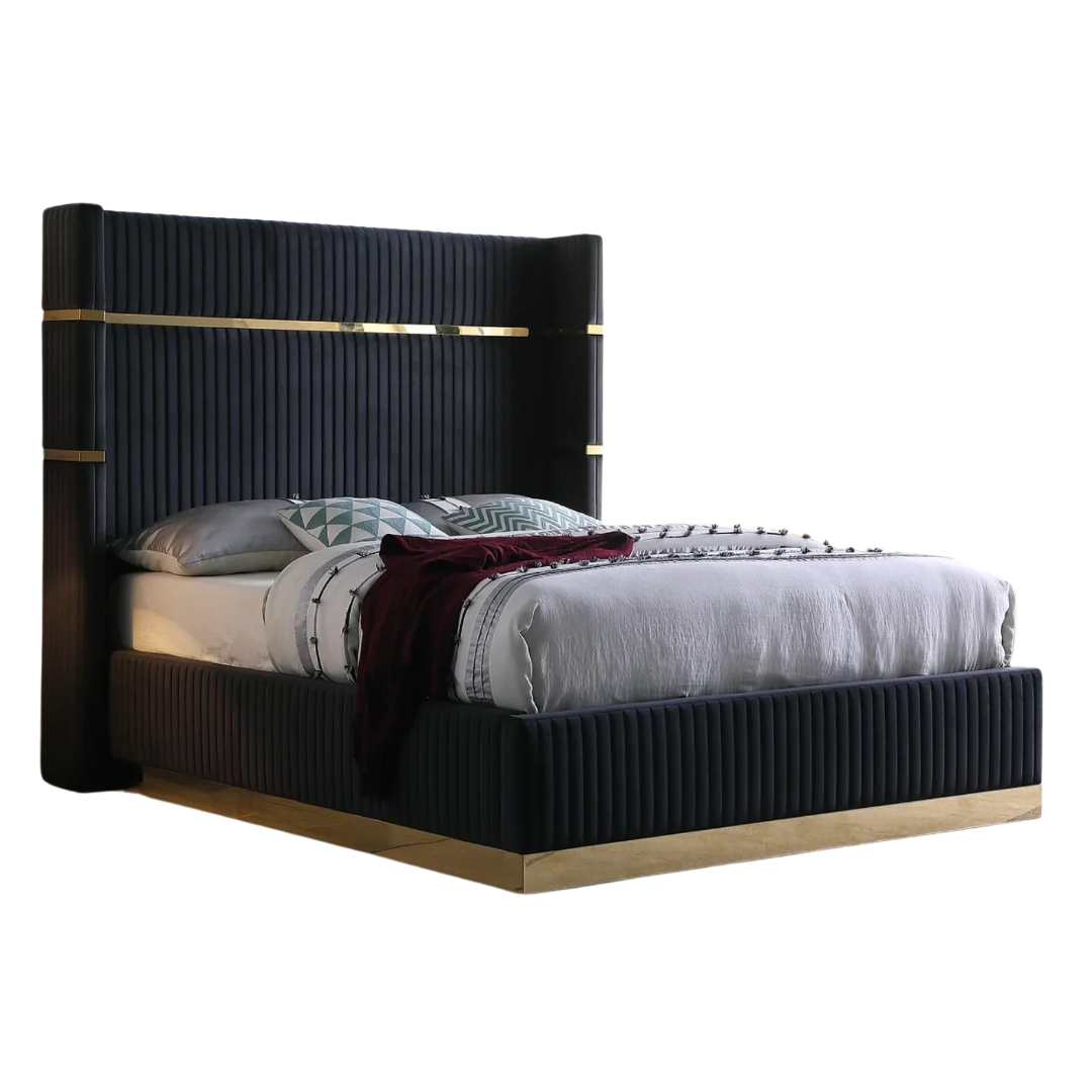 Lumerio – Queen Velvet Bed – Black
