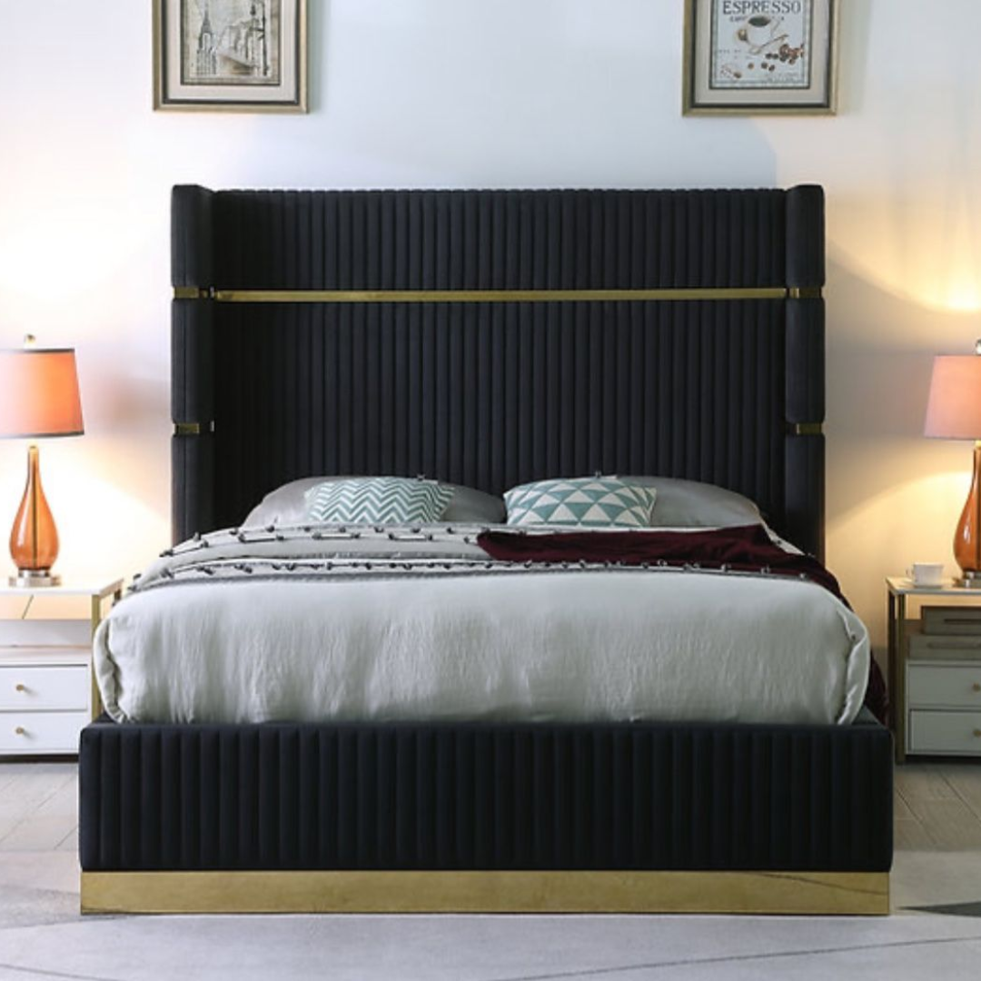 Lumerio – Queen Velvet Bed – Black