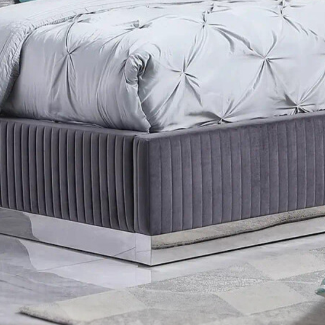 Lumerio – Queen Velvet Bed – Grey