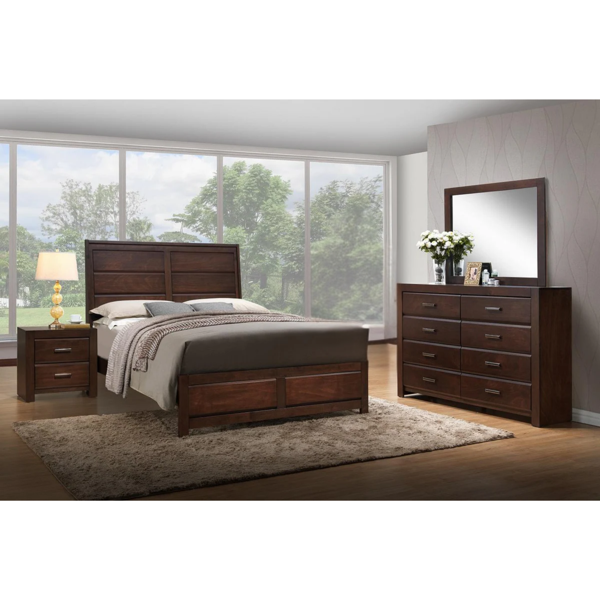 King Bedroom Set – Athen Walnut Wood