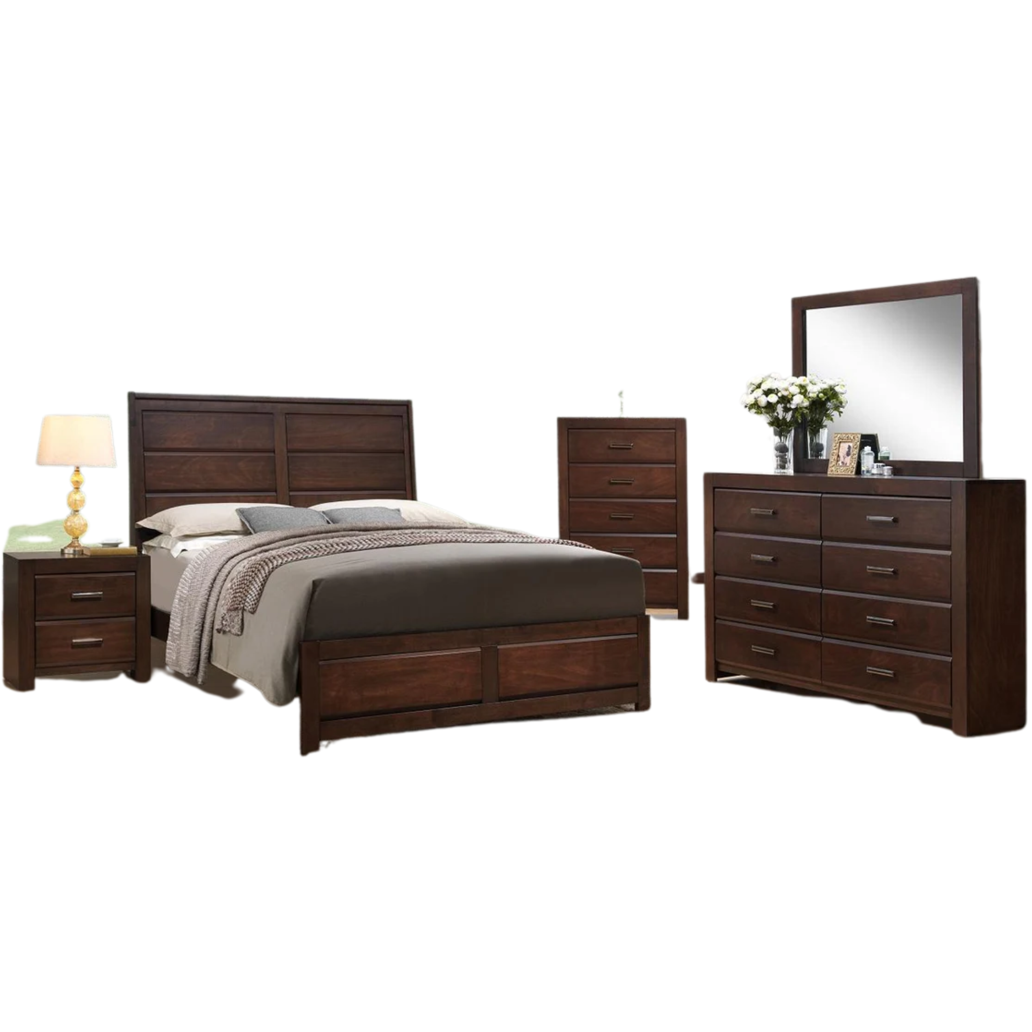Queen Bedroom Set – Athen Walnut Wood