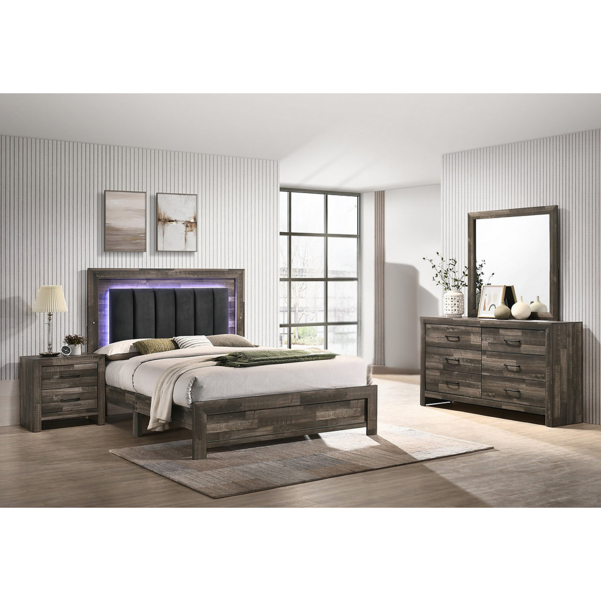 King Bedroom Set – Athens LED Driftwood Brown