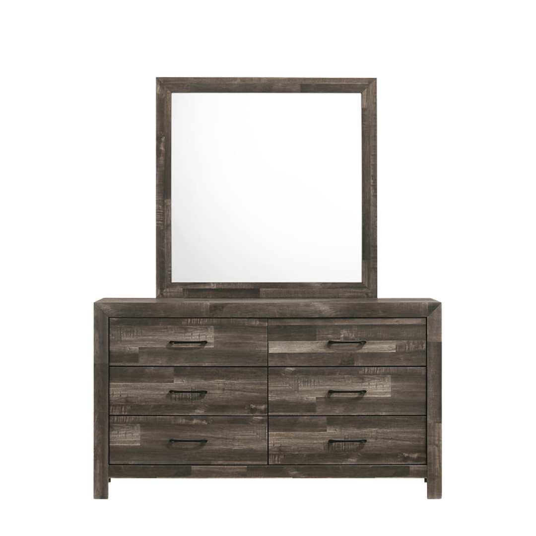 Commode Driftmere à 6 tiroirs avec miroir – Brun bois flotté